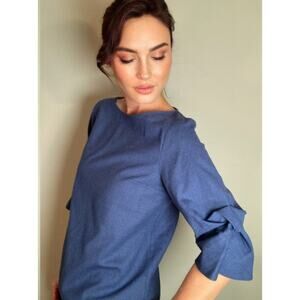 COS Periwinkle Blue Tropical Wool Blouse Top Twist Detail Sleeve ~ Sz 10 Lovely